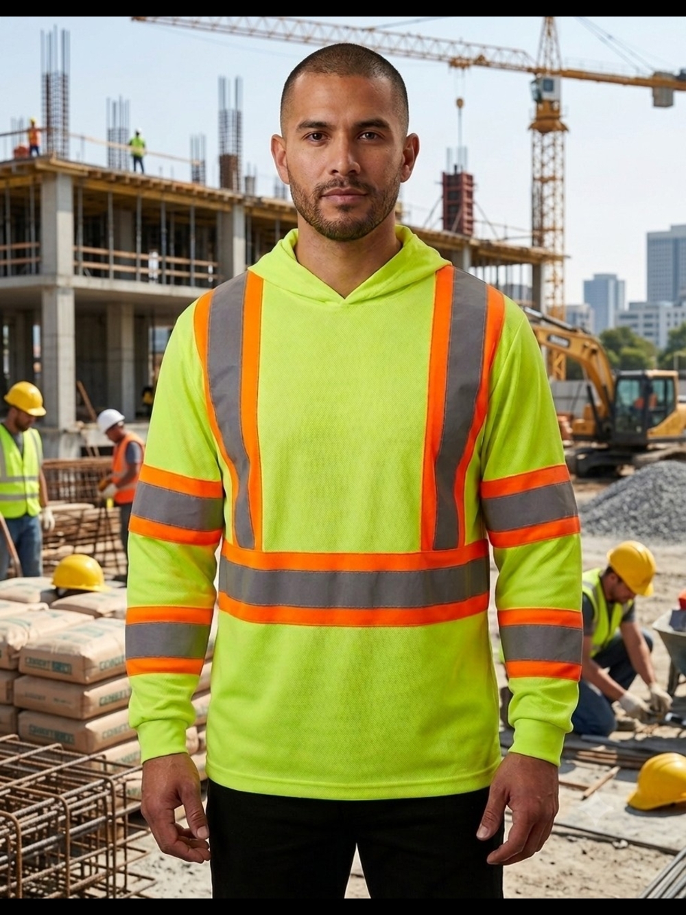High-Visibility Safety Hoodie-shirt - Lime Yellow with Reflective Stripes